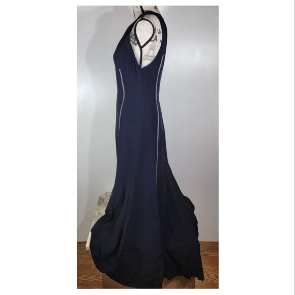 Gabriela Hearst Halter Maxi Dress with Contrast Stitching, Navy, Womens Size 8 - Picture 5 of 8